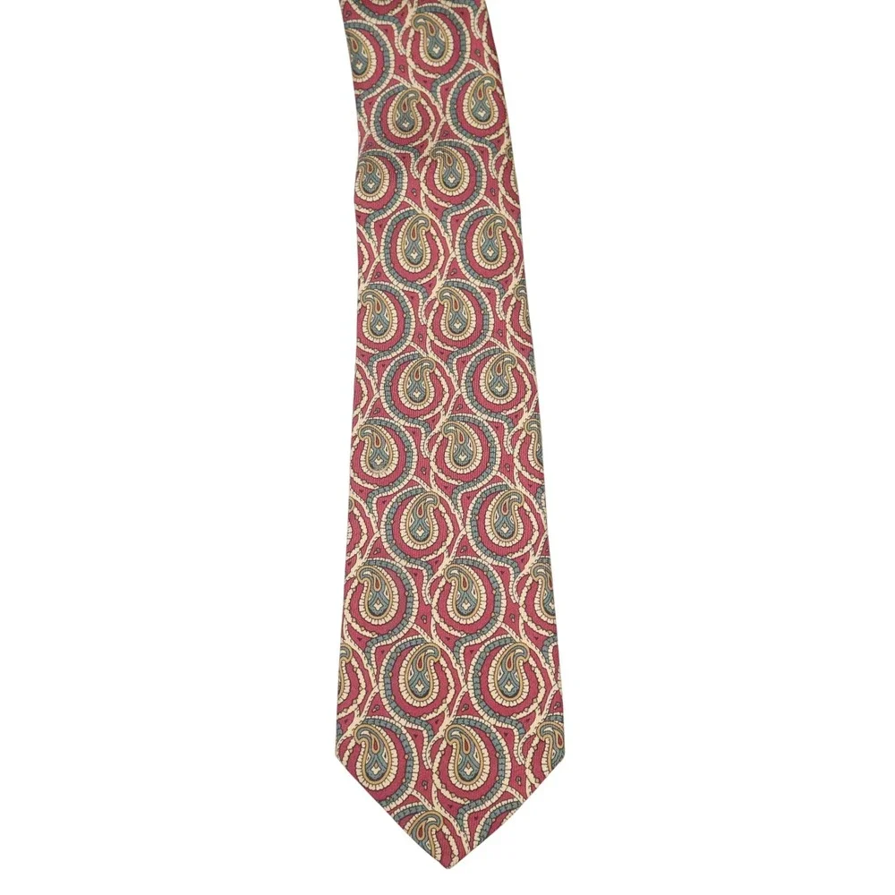 Chanel Paris 100% Silk Necktie Burgundy‎ Paisley CC Logo Lining Made in Italy